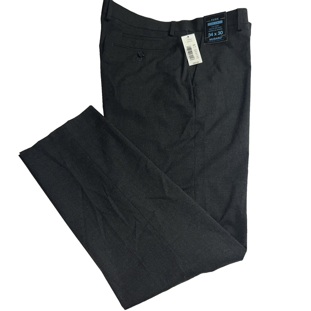 Murano Performance Pants Evan Extra Slim Fit Size 34x30 Charcoal Tapered New C13